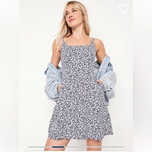 Old Navy Linen Floral Blue Mini Dress Size Small